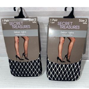 Secret Treasures 2 pair size 2 Fashion Tights Black Brand New!